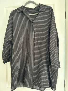 Ruti Women's Black and Silver Striped Button-Front Blouse